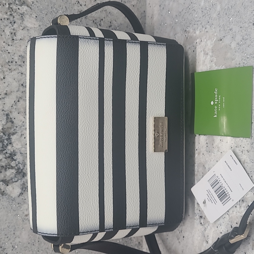 Kate Spade Black and White Striped Crossbody Bag - Picture 12 of 12